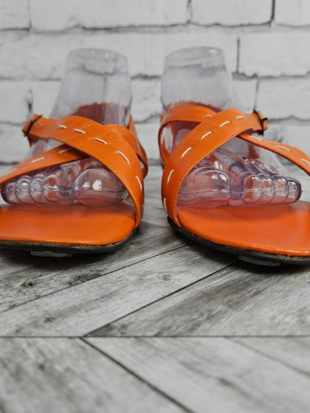 Beckinis Vintage Gianna Sandals Womens 9 Orange Leather Shoes Flats Italy - Picture 12 of 16